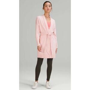 Lululemon Cotton-Cashmere Knit Wrap Heathered Dew Pink sweater cardigan sz 16
